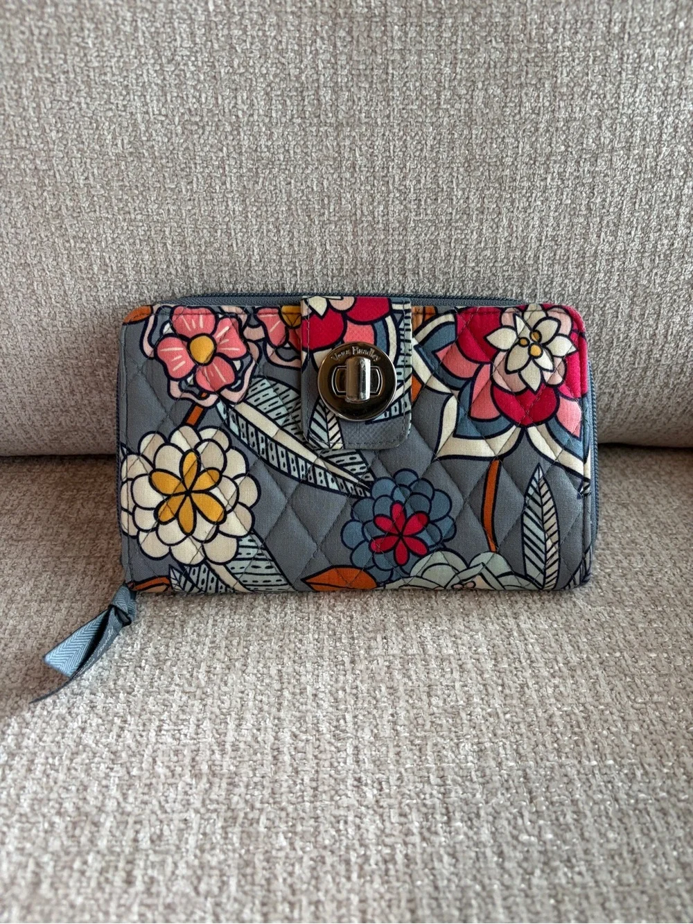 Vera Bradley Gray Multi Quilted Floral Zip Wallet